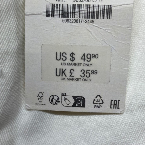 Zara The Cropped Barrel Jeans Womens 12 44/25 White Relaxed Wide Leg Mid Rise - Picture 11 of 16